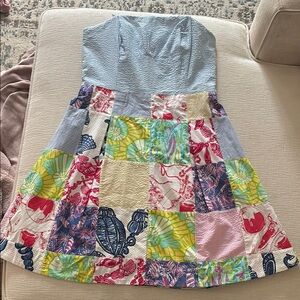 Lilly Pulitzer Blue and Pink patchwork seersucker dress